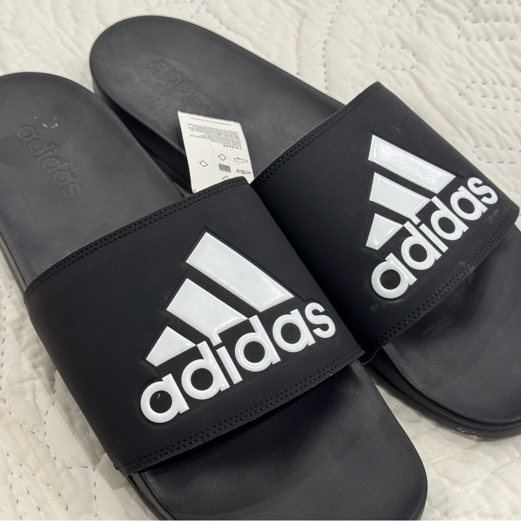 Adidas Adilette Comfort Slides  Size 17 Black And White Slides
